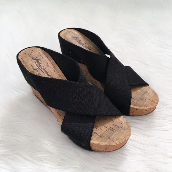 Lucky Brand Shoes - Lucky Brand Black Miller Cork Wedge Sandals